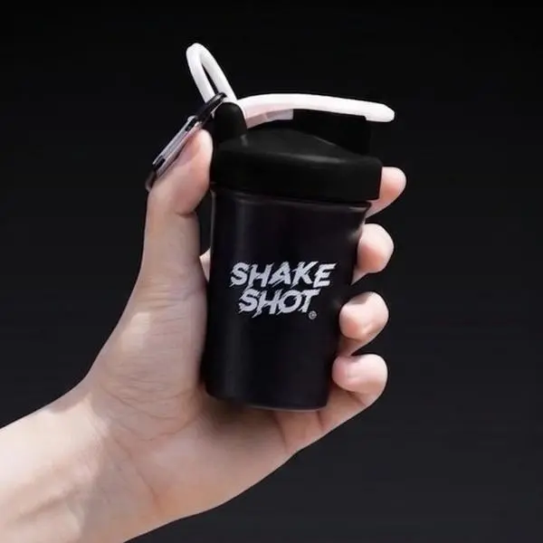 Shake Shot Black Mini Shaker Bottle - 4 oz Pink BPA-Free Sports Bottle with Shaker Ball Mixer, Carabiner Clip, Portable for Creatine, Gym Bag, Travel, Veteran Owned Pre Workout Cup