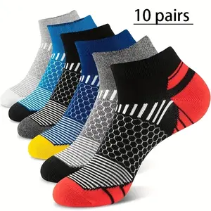 10 Pairs Men's Cotton All-Seasons Sports Socks, Short-Tube Unisex Casual Socks with Moisture-Wicking, Sweat-Resistant, Breathable Properties for Summer Sports & Outdoor Use,summervibes