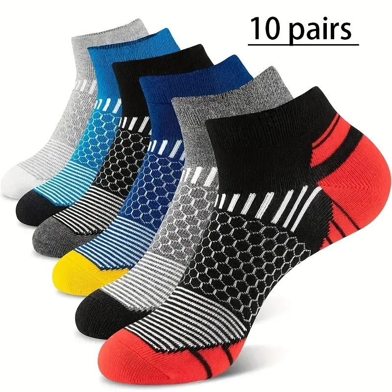 Men's 10 Pairs Cotton All-Seasons Athletic Running Socks, Short-Tube Unisex Sports Fit Socks with Moisture-Wicking, Sweat-Resistant, Breathable Features for Summer Sports & Outdoor Use, Sports Athletic Socks, Multi-Sport Sports Socks