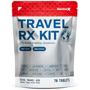 SURVIVEX Travel Medicine Kit - Compact TSA-Approved Medication Pack for Travel, Camping, Cruises - Includes Over-The-Counter Individual Medicine Packets