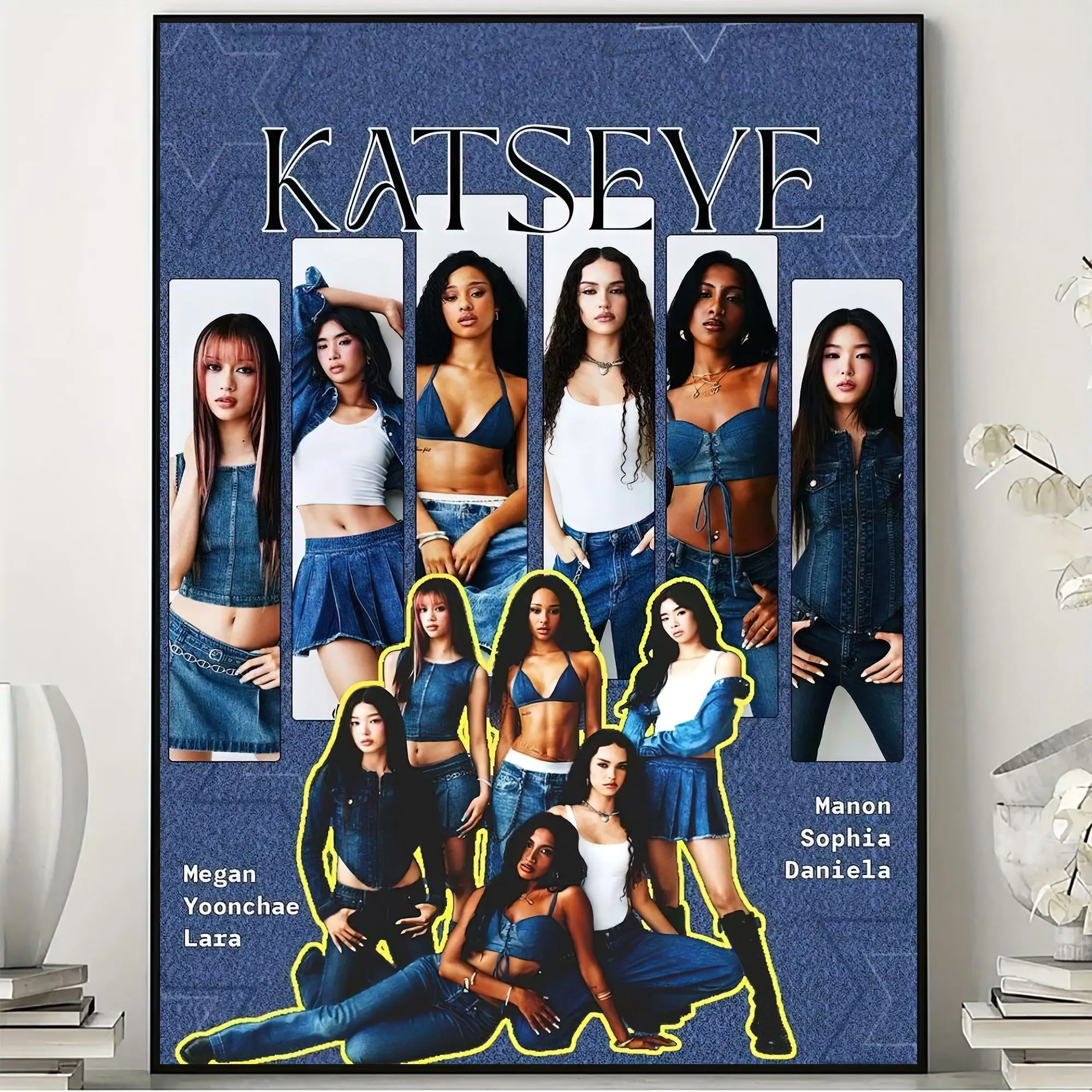 KATSEYE Girl Group Poster, Black and White K-Pop Aesthetic Wall Art for Music Fans, Bedroom Dorm and Dance Studio Decor