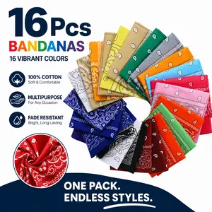 16 Pack Cotton Bandanas – Reusable Headbands & Handkerchiefs for Men Women – Great for Parties, Outdoors, or as Pocketsquares – Assorted Colors