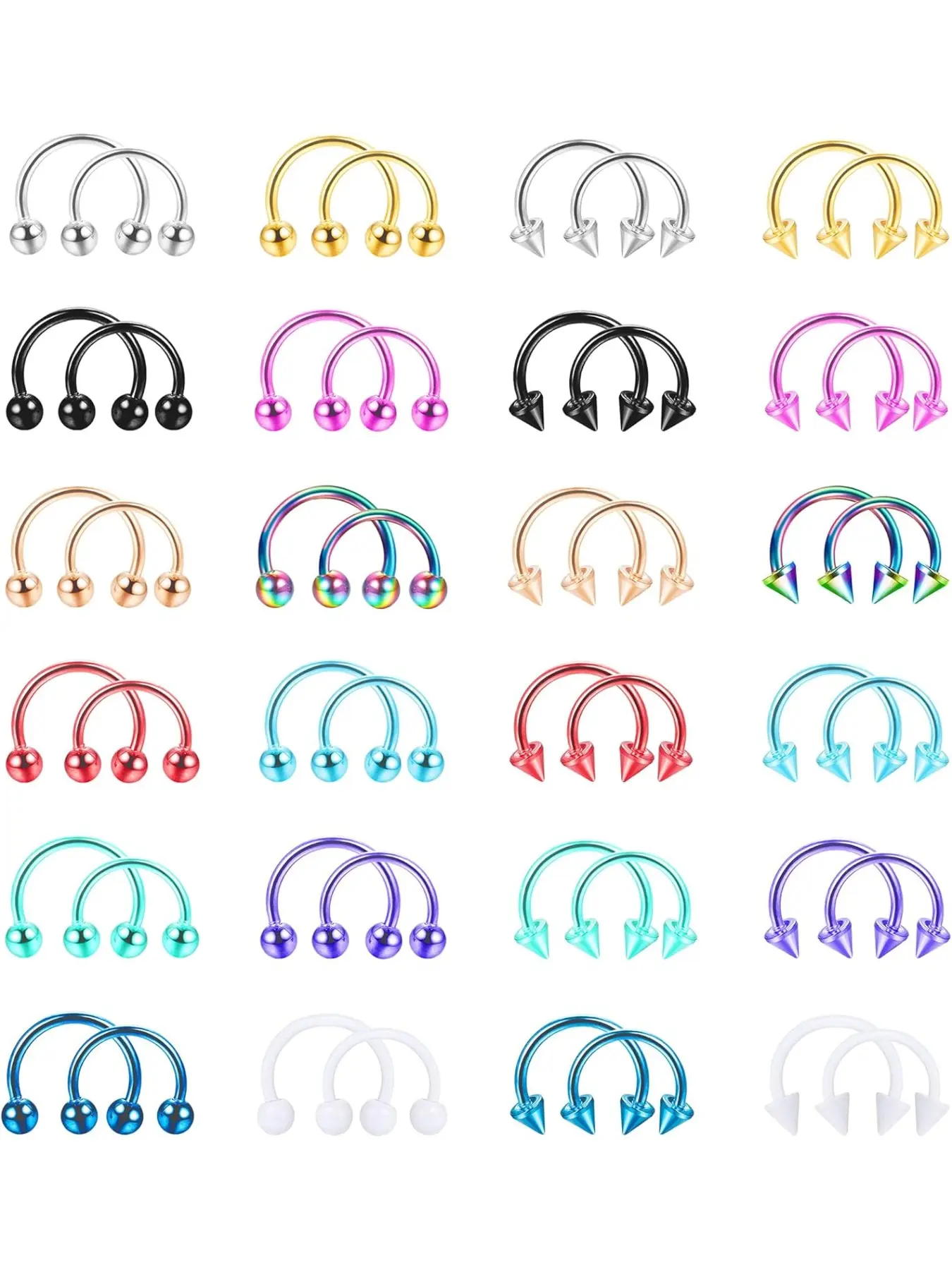 Septum Jewelry, 24-48Pcs 16G Surgical Steel Nose Piercing Nose Rings Hoops, Rose Gold Black Horseshoe Ring, Unisex Lip Eyebrow Daith Helix Piercing Ring, 8mm 10mm, Body Piercing Jewelry