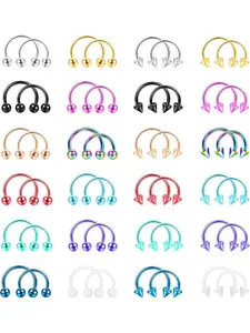 Septum Jewelry, 24-48Pcs 16G Surgical Steel Nose Piercing, Rose Gold Black Horseshoe Ring, Unisex Lip Eyebrow Daith Helix Piercing Ring, 8mm 10mm, Body Piercing Jewelry