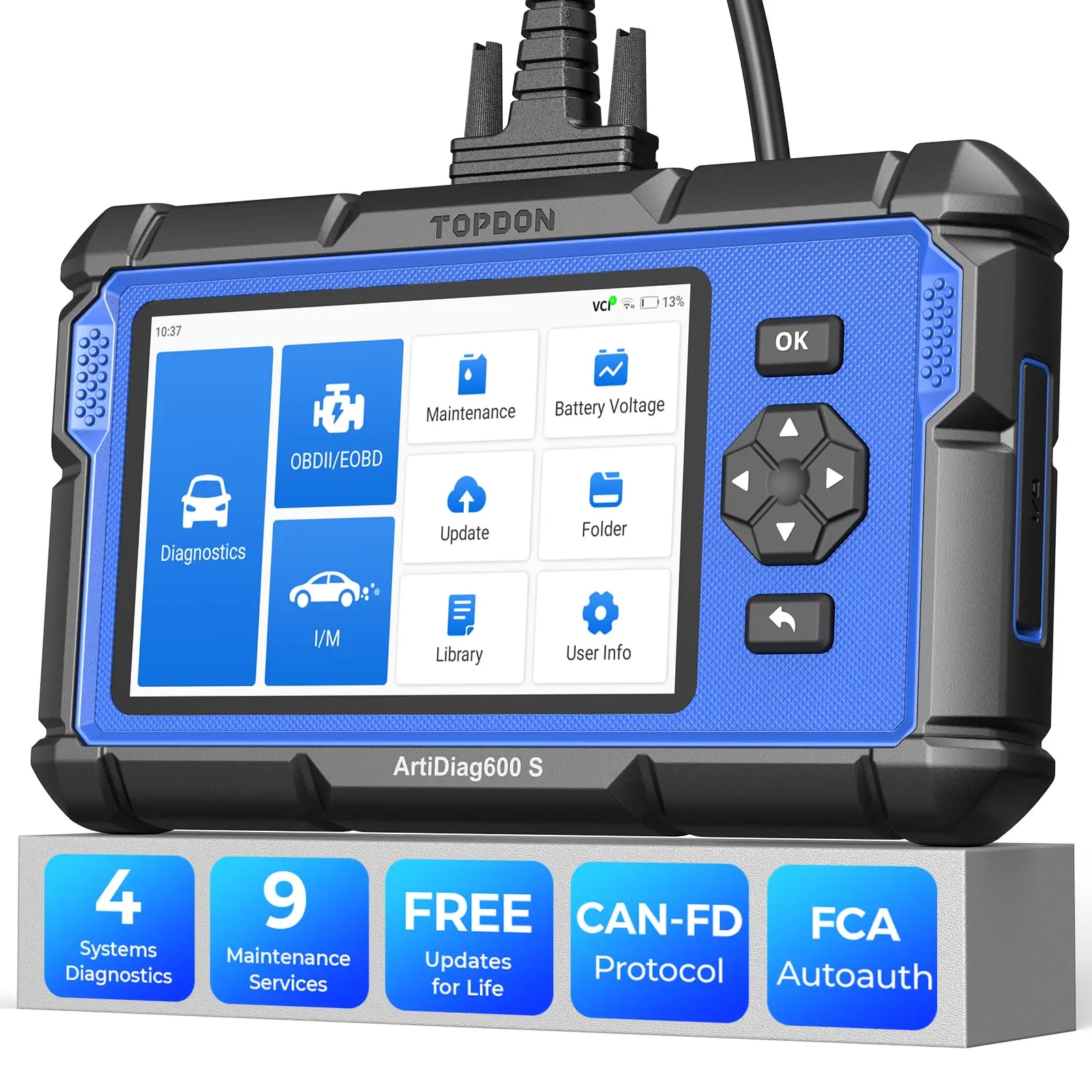 TOPDON AD600S OBD2  Car Diagnostic Scan Tool, Code Reader Multilingual OBD2 Scanner with Display Fca Autoauth Battery Voltage Portable, Summervibes fathersdaygift, Car Voltage Tester, Vehicle, Compact, Father's Day, Handheld, Wi-Fi, 5 Inches