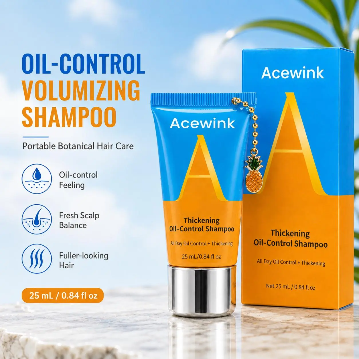 Acewink Ginger Thickening Shampoo for Thinning Hair - Daily Cleansing Botanical Blend with Platycladus, Coconut Oil & Glycerin, Oil-Control Volumizing Formula for Greasy Scalp, Lightweight, 0.84 fl oz Travel Size, Haircare, Volumizing Shampoo