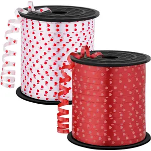 600 Yards Valentine Ribbon 1/5 Inch Heart Curling Ribbon 2 Rolls 300 Yard Per Roll White Red Balloon String Ribbons for Gift Wrapping Birthday Party Valentine's Day Decorations