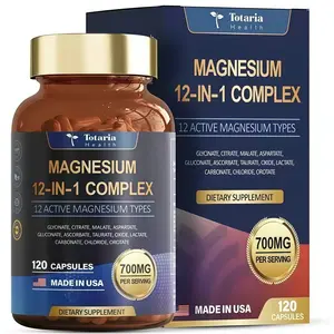 12-in-1 700mg Magnesium Complex | Glycinate Citrate Malate Oxide Taurate Aspartate Orotate, Vegan Capsules for Muscle, Heart, and Relaxation Support | Non-GMO