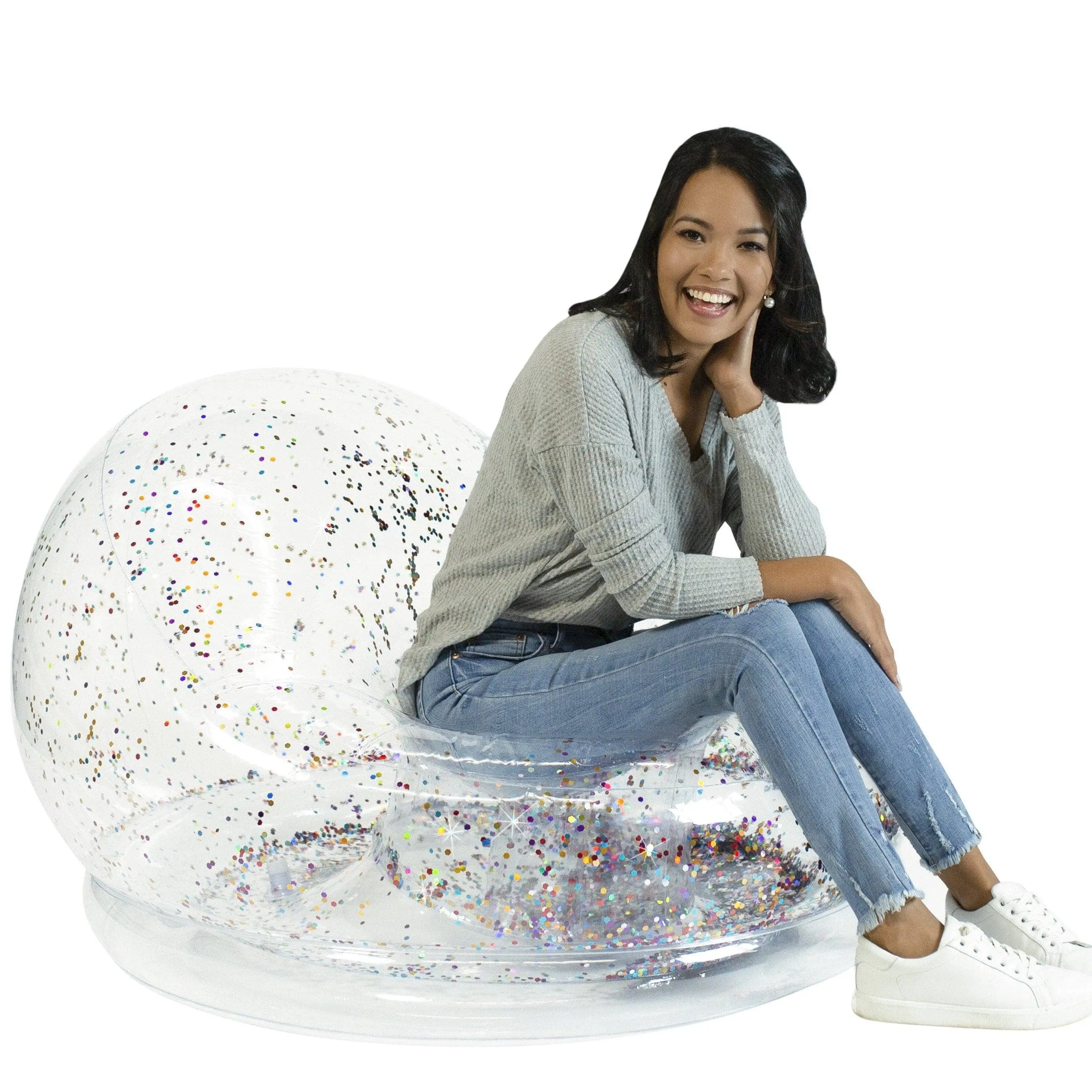 Air Candy PVC Glitter Fill Inflatable Chair - Pre-Assembled, Multi-Color, Glam Classic Indoor Sofa for Adults, Home Decor Furniture