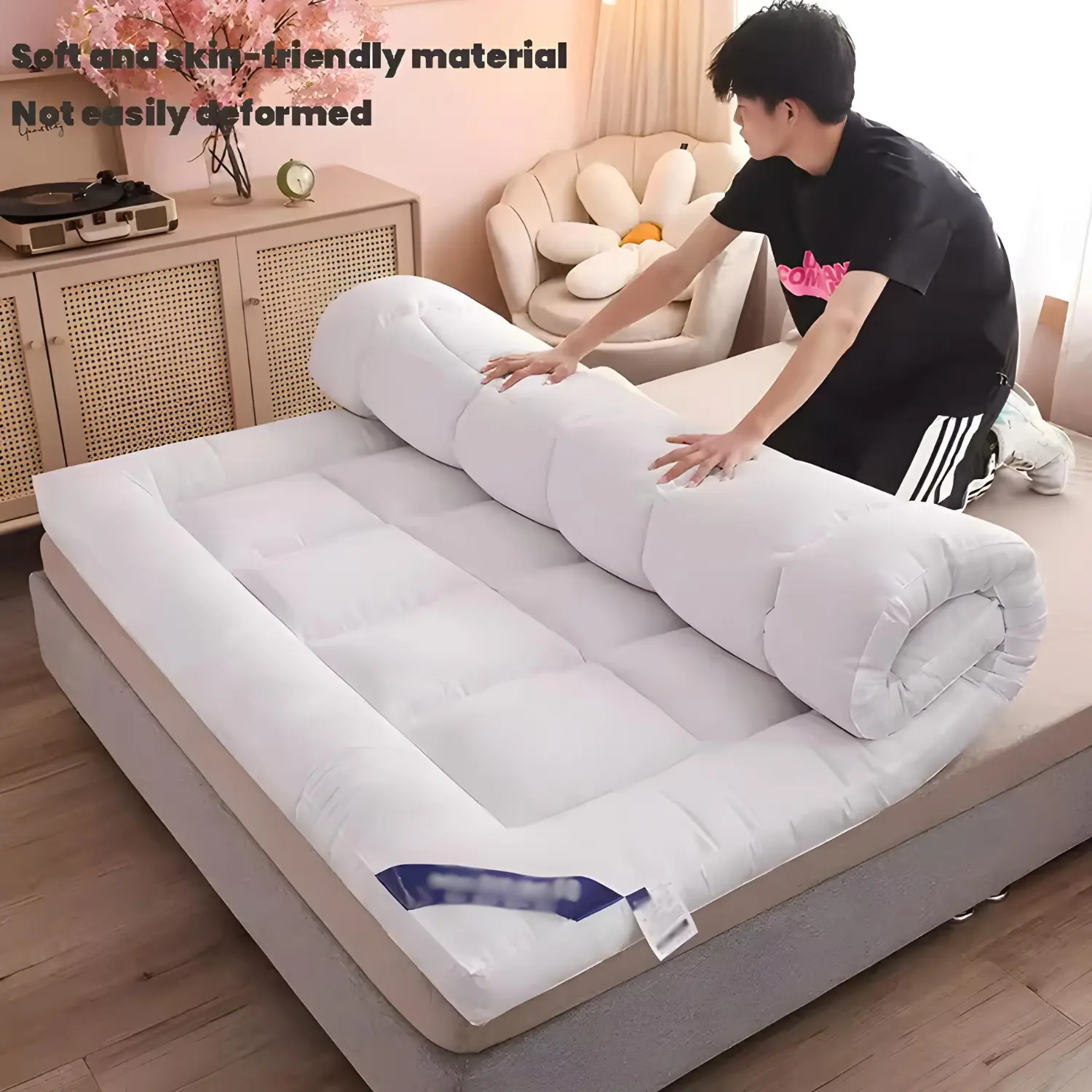 Best Top Extra Deep 10cm Thick Quilted Mattress Topper with Strong Elastic Bands and Premium Hollow Fiber Filling 4 Inch Thick Quilted Extra Deep Double Super Fluffy & Breathable Microfiber