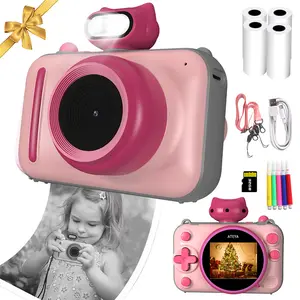 【Christmas Gifts】ATEYA Kids Instant Print Camera - 32GB 1080P HD Selfie Video Recorder with Built-in Games, Rechargeable Educational Toy + 2 Rolls of Film, Christmas/Birthday Gift for Boys Girls Ages 3-12