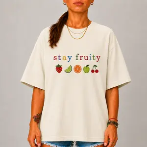 Comfort Colors Stay Fruity Graphic T-Shirt - Funny LGBTQ Pride Tee, Retro Fruit Aesthetic Top, Queer Friendly Gift, Rainbow Supporter Pride Month Apparel