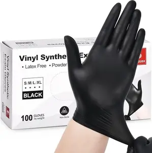 Black Vinyl Gloves, Food Grade Gloves Disposable Latex Free Gloves & Powder Free, 4 Mil, Guantes for Cleaning Cooking Food Prep