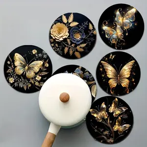Flower & Butterfly Pattern Design Coaster, 8 Counts/set Heat Resistant Non-slip Decorative Coaster, Decorative Placemat for Home Kitchen Dining Room Tableware, Wood Coasters