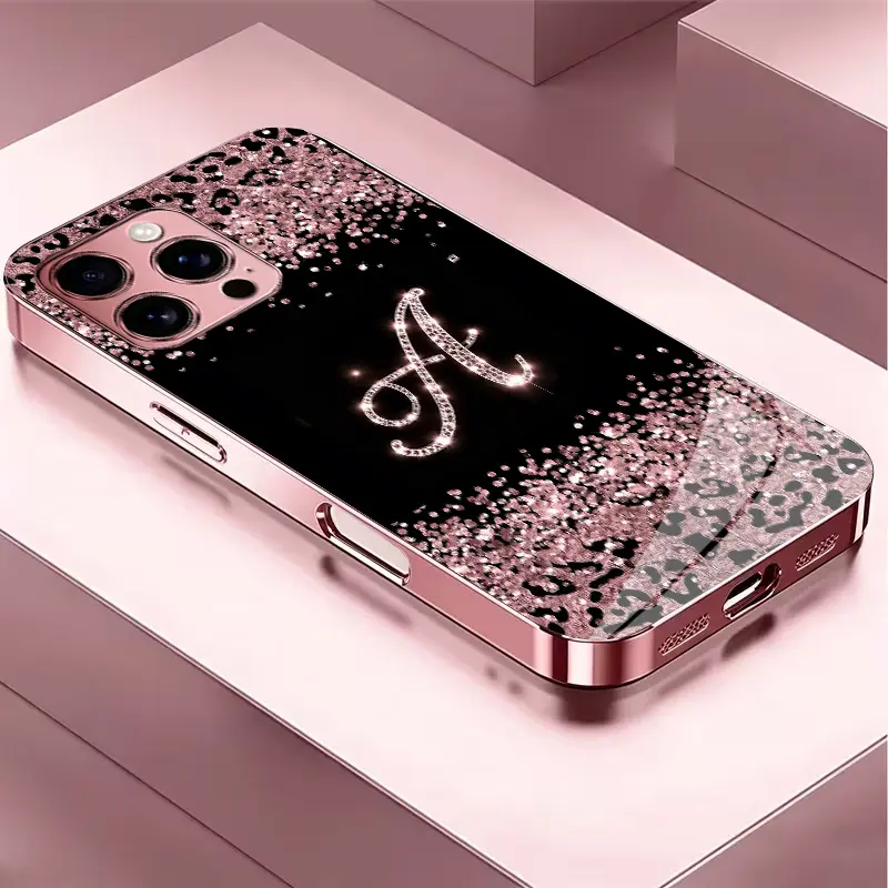 Suitable for [iPhone 12 Pro Max] Women's high-end phone case，electroplated glass phone cases,printed pattern; not a 3D diamond design.—big sale now on; choose from all 26 letters.YM99