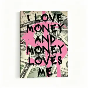 1Pc Optinal Frame Pink Money Quote Canvas , Funky Preppy Money Motivational Wall Art, I Love Money And Money Love Me, Artwork Wall Painting For Gift, Living Room, Bedroom, Office, Bathroom, Home And Dormitory Decoration, Home Decor, prints  newspaper