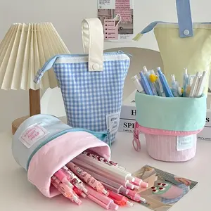 Macaron Color Blocking Folding Pencil Case - Stylish, Durable, Large Capacity Portable Student Pencil Case, Suitable For Desktop Or Office Use, Office Stationery. The Perfect Gift For Friends, Family, And Girlfriends
