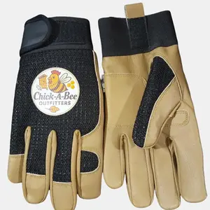 Chick-A-Bee Outfitters Ventilated Leather Beekeeping Gloves Tan Leather with Black Mesh