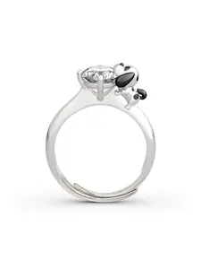 Creative Personalized Ring, Cute Dog Hug Zircon Couple Rings, Wedding Promise Rings, Pet Theme, Valentine Gift, Luxury Design, Copper Chain, Metal Coating Surface