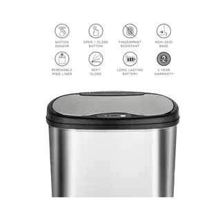 Automatic Kitchen Trash Can, 13 Gallon Stainless Steel, Motion Sensor Hands free Soft Close Lid Garbage Bin, Silver