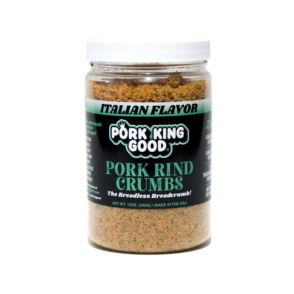 Pork King Good Pork Rind Crumbs Italian Flavor (12 oz Jar) - Keto Friendly, Gluten Free Panko Substitute
