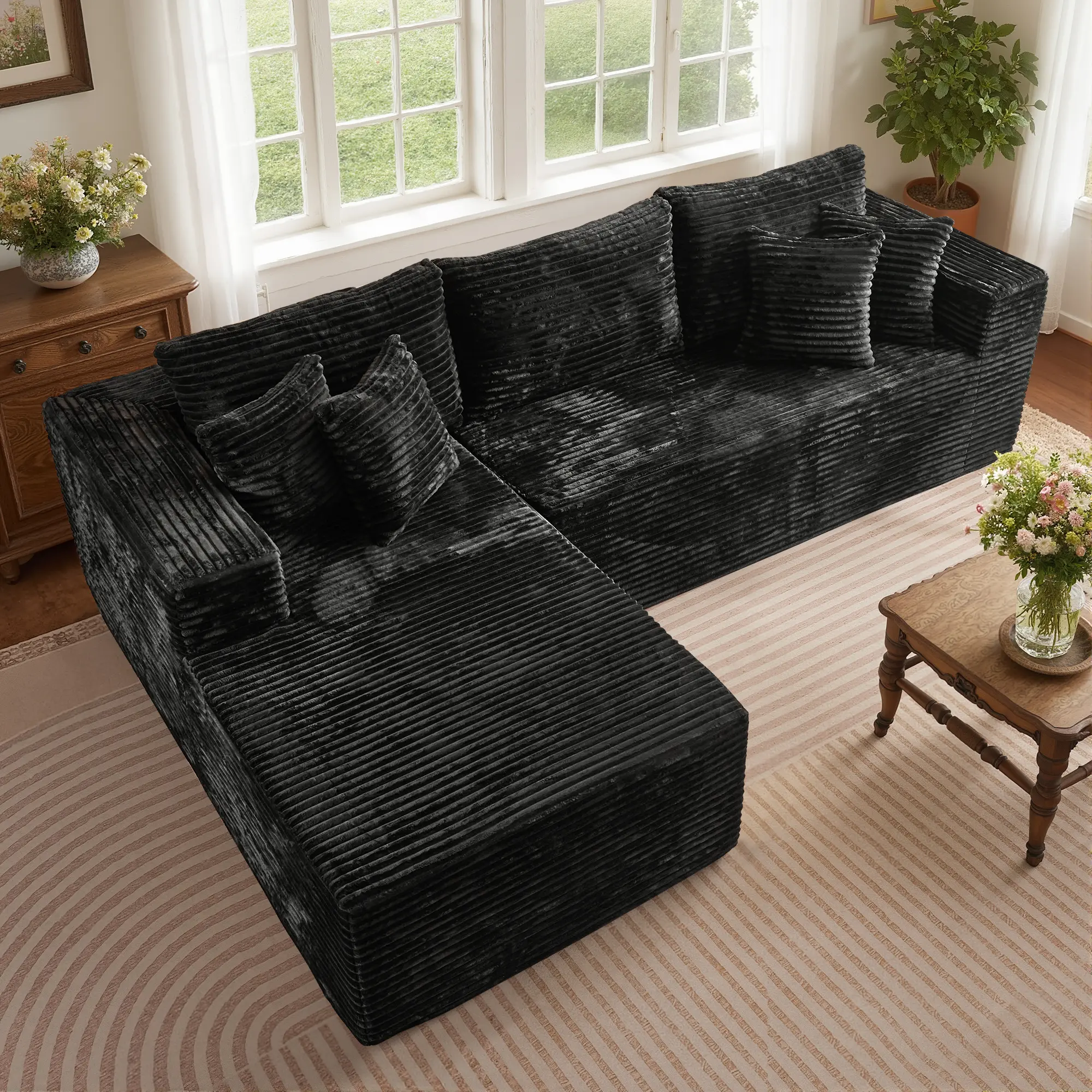 108" Black L Shaped Sofa with Left Chaise