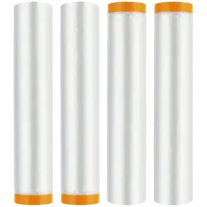 4 Rolls 10 x 66 FT Painters with Tape, Pre-Taped Masking Film, Tape and Drape Drop Cloth, Waterproof Dust Sheet Rolls for Painting Furniture Covering