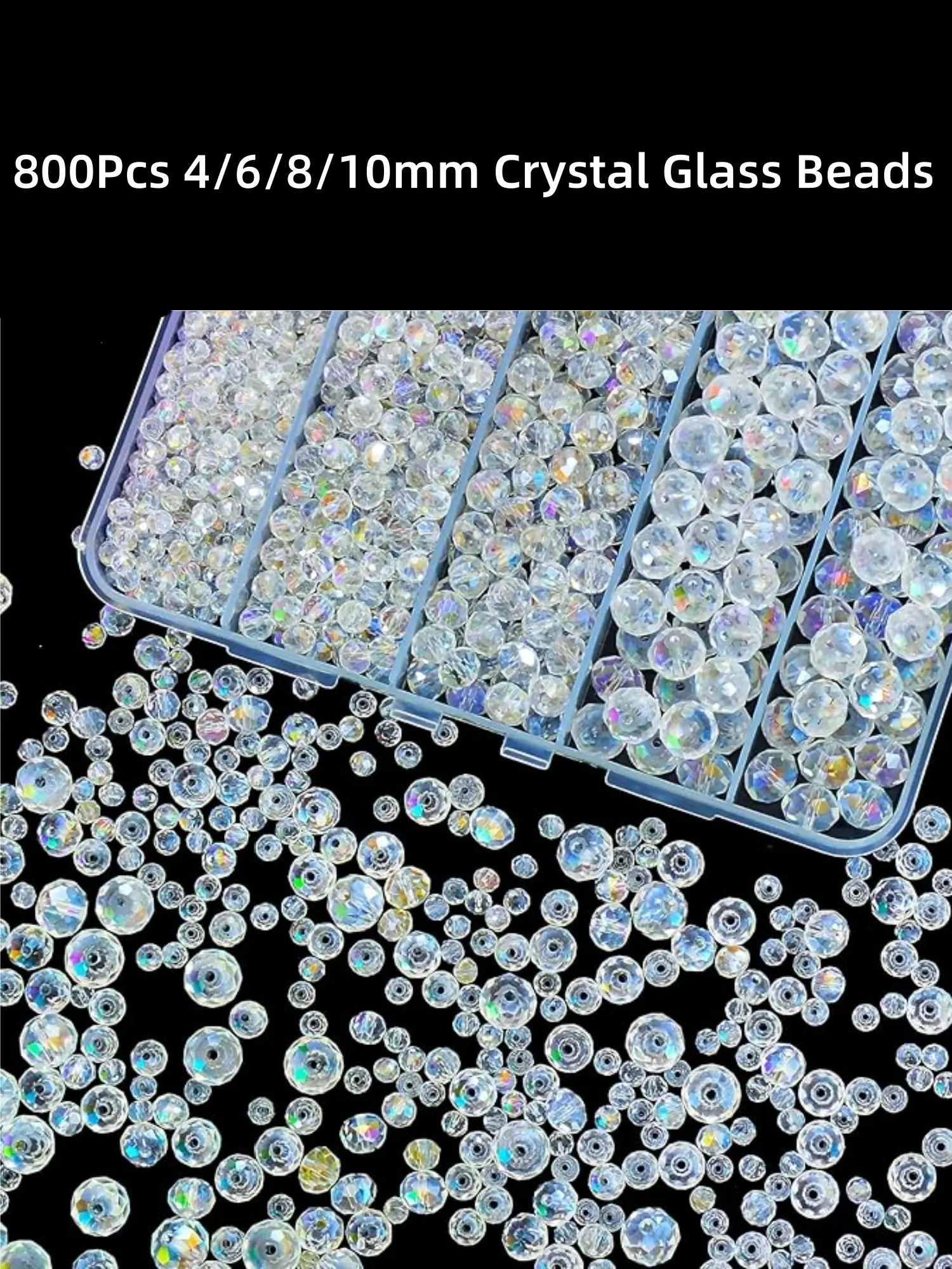 800Pcs 4/6/8/10mm Crystal Glass Beads for Jewelry Making Beading Supplies Beads for Bracelets Necklace Pendants Making Supplies Beads for Crafts Diy Beads