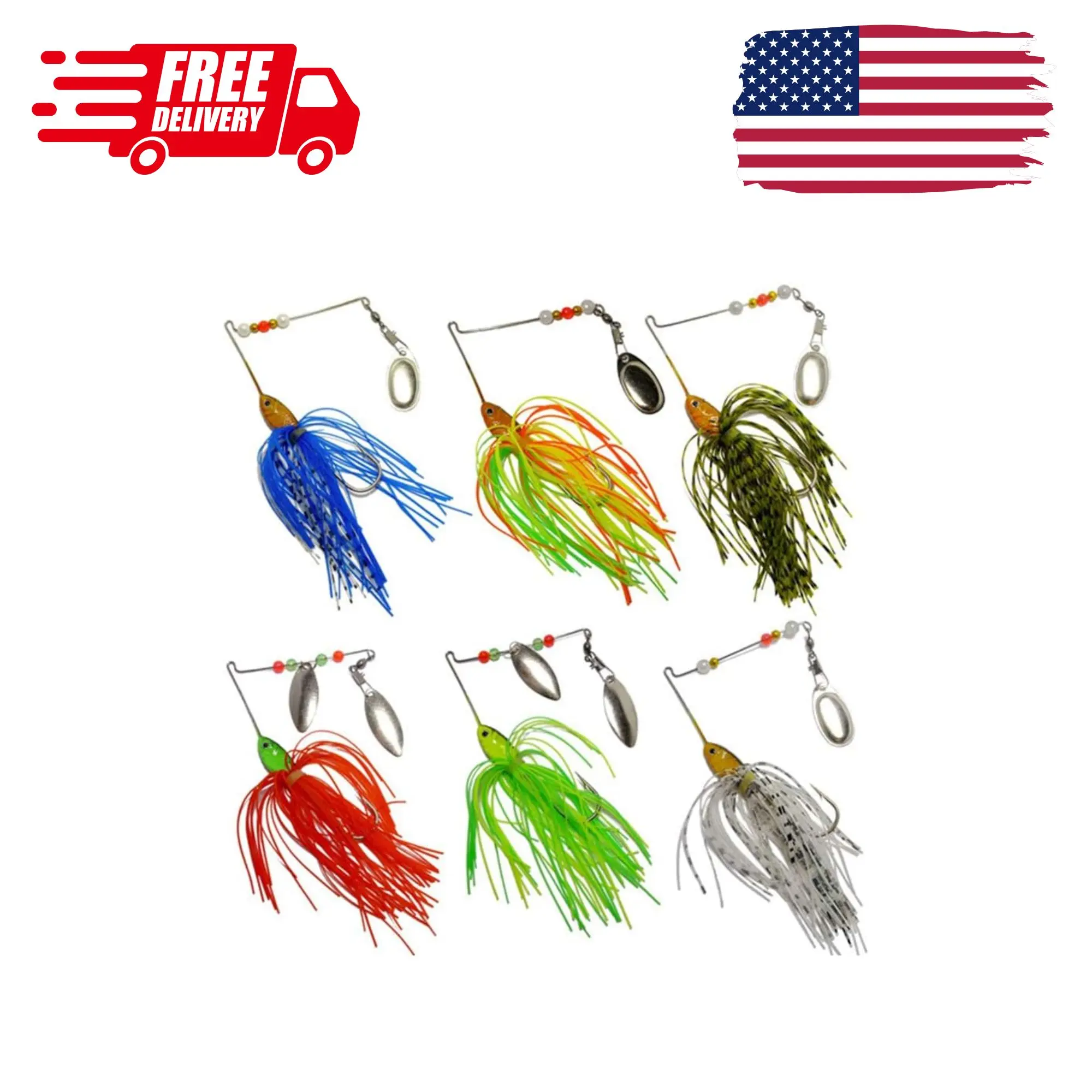 6 Pcs Spinner Baits for Bass Fishing Trout Salmon Hard Metal Spinnerbaits