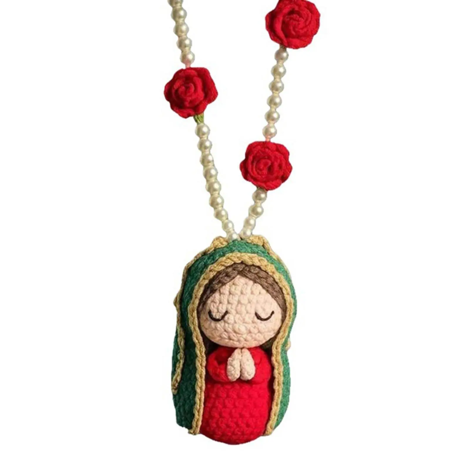 Handmade Crochet Pendant, Blessed Virgin Mary Ornament For Car Rearview Mirror Religious Interior Decor Daily Use And Gift Giving