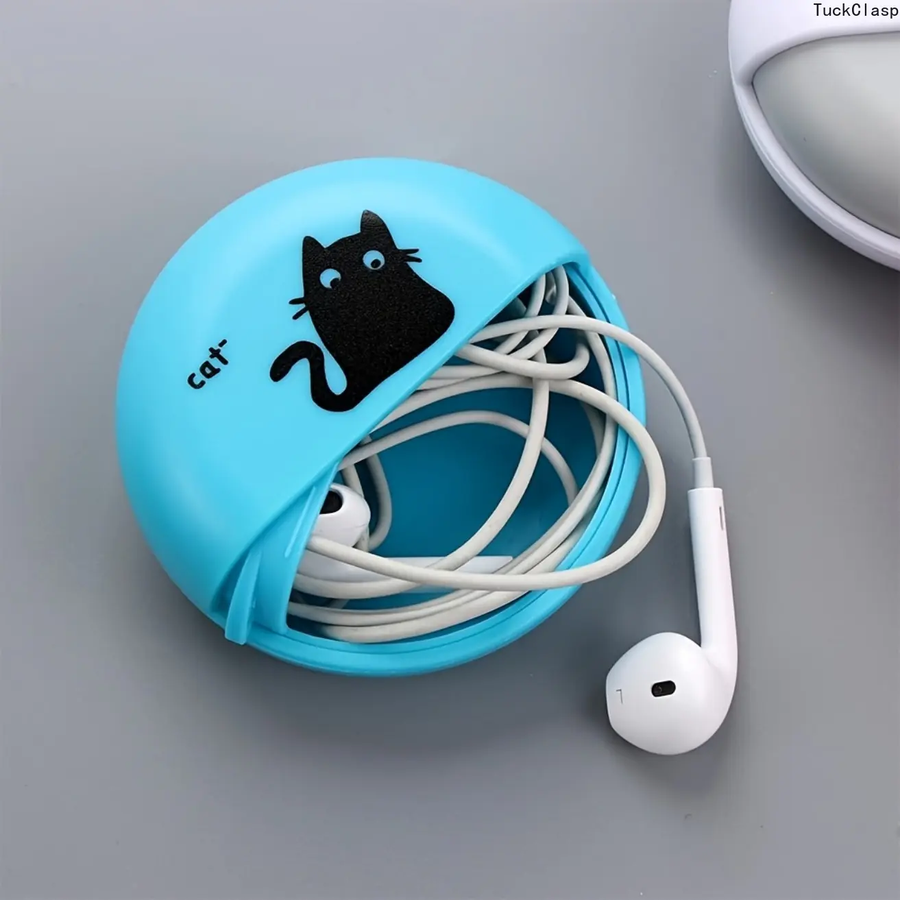 Animal Print Round Earphone Case - Durable ABS Material Cable Organizer with Rotating Storage Function, Protective Earphone Accessory