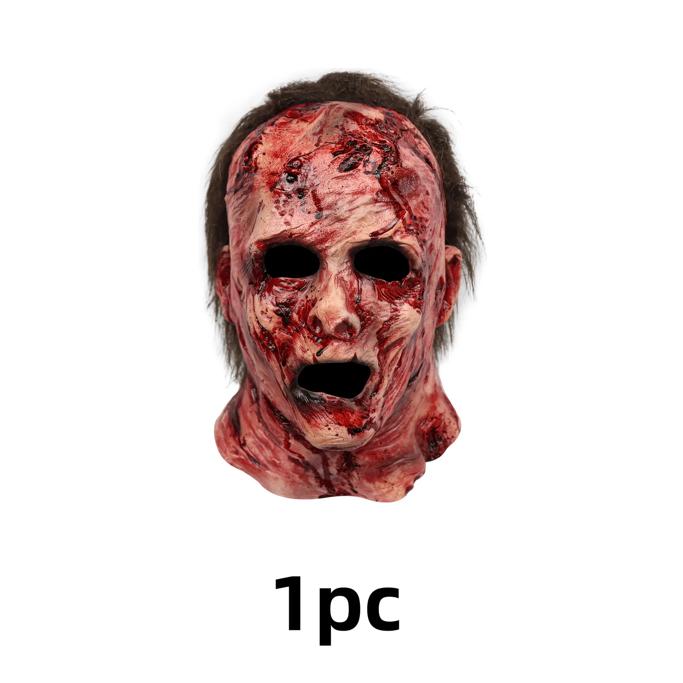 1pc Ultra-Realistic Latex Horror Mask, Highly Detailed Zombie Design with Full Bloody Damage Effects, Complete with Simulated Hair for Full Atmosphere. Made of Soft Latex Material, Comfortable and Snug-Fitting for Wear, Breathable and Non-Stuffy.