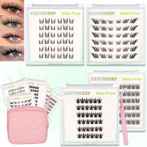 4 Styles Self Adhesive Lash Cluster Kit, DIY 1-Step Pre-Glued False Eyelash Clusters, Natural Look Extensions, Eyelashes Extensions, No Glue Needed Press On Lashes, D Curl, No Residue, Long Lasting