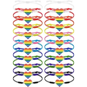 Yinkin 20 Pcs Pride Bracelet Rainbow Wristbands Gay Pride Women Men Adjustable Lesbian Bracelets LGBT Wristband Relationship Handmade Braided String Bracelet for Gay LGBT Teens Supplies