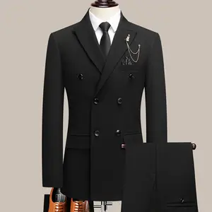 Latest Men's Solid Color Suit Two-Piece Set with Peak Lapel Double-Breasted All-Season Style for Business Formal & Smart Casual Wedding Tuxedo