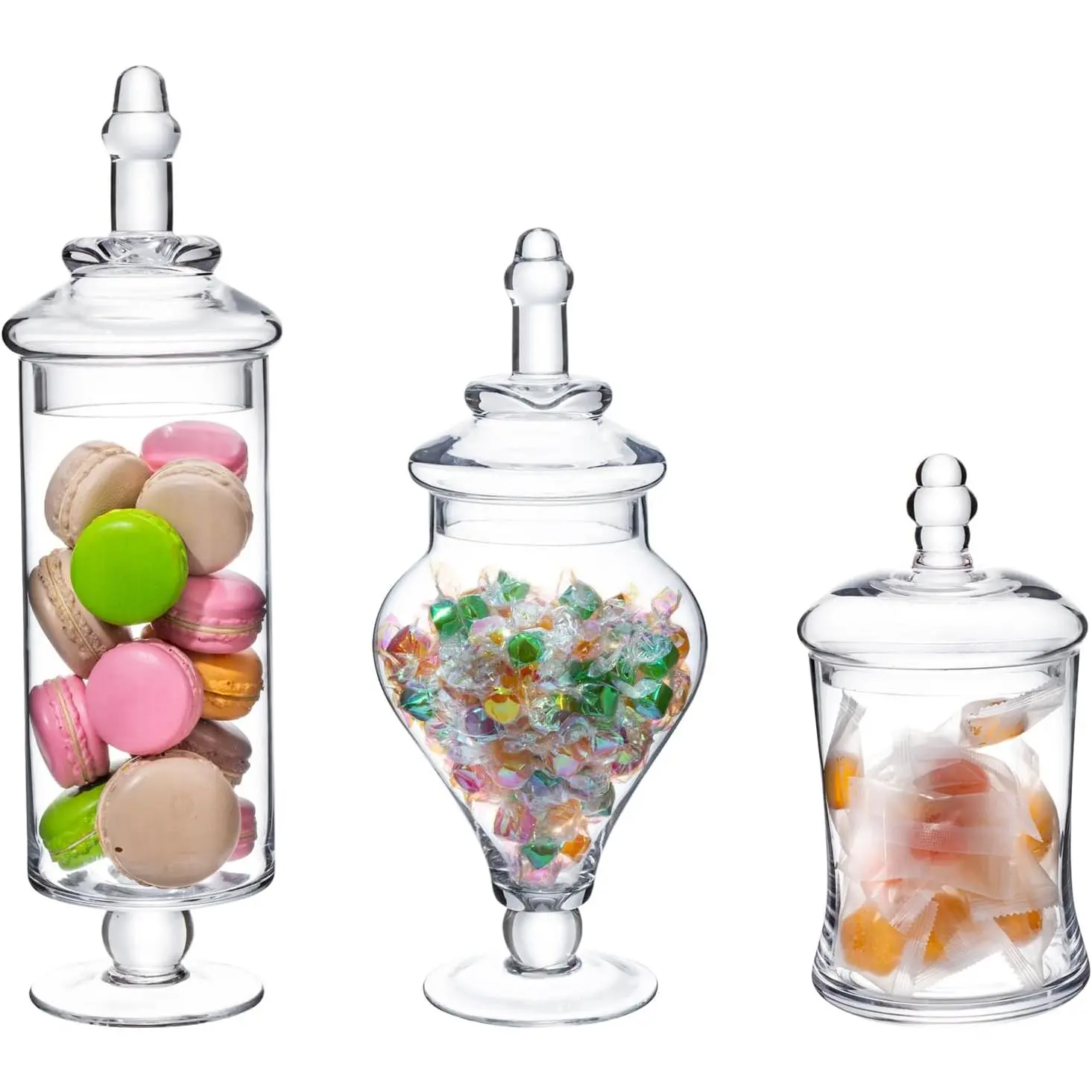 Clear Glass  Jars with Lid, Decorative Footed Vase, Candy Buffet Containers Set of 3