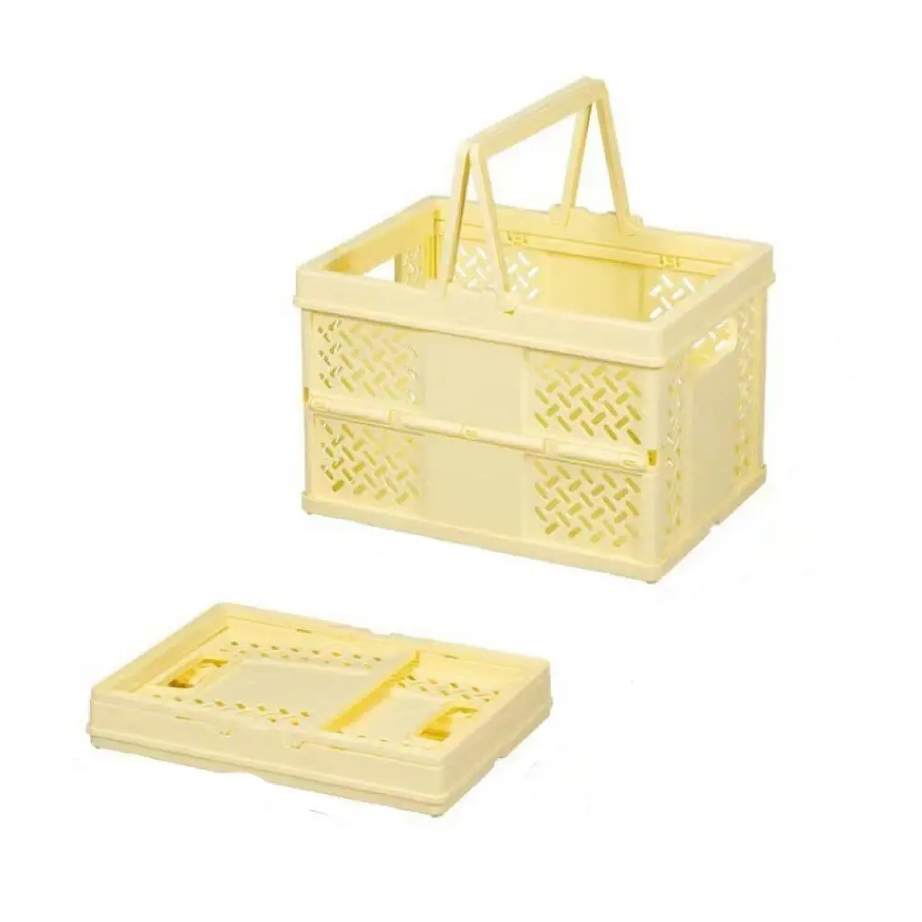 4pcs Plastic Folding Storage Basket Set, Mini Stackable Crates for Home Organization, Pastel Color Design, Durable & Versatile Use, Home Organizer, Collapsible Baskets, Foldable Storage Basket