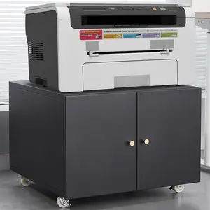 Metal Printer Stand with File Storage Cabinet, Under Desk Printer Table on Wheels with Door, Mobile Cart with Adjustable Shelf for Home Office