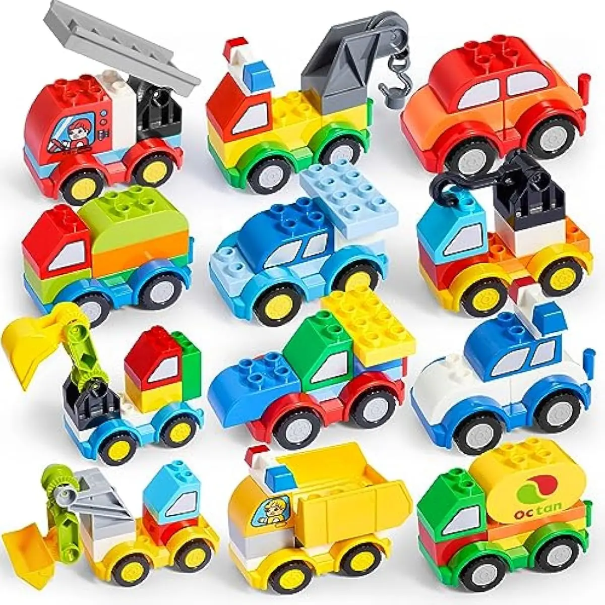 80Pcs Toddlers Car Building Blocks Set, 12Pcs Different Vehicles, Build Your Own Toy Cars, Compatible with Brand Name Building Bricks for Kids Boys Girls Birthday Easter Gift