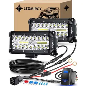 7 Inch LED Triple Beam Light Bar Kit with Rocker Switch, 2PCS 24000LM White LED Pod Lights, IP68 Waterproof Off Road for Truck, ATV, SUV, UTV, Boat, Jeep,fathersdaygift