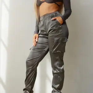 Satin high waist cargo joggers