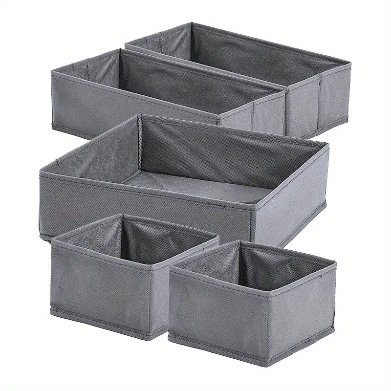 5pcs Collapsible Fabric Storage Box with Lid - Foldable Cloth Basket Bin Suitable for Underwear, Bras, Socks, Lingerie - Space-Saving Organizer for Dresser, Drawer, Closet - Easy Assembly, No Tools Required, Canvas Material