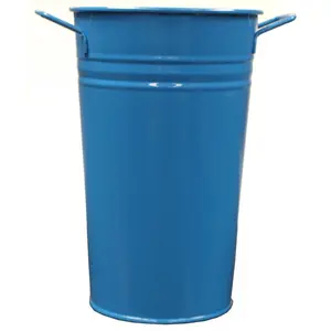 212 MAIN 12 in Enameled Galvanized Steel Vase - Blue, Rustproof Home & Garden Decor Ornament for Garden Pots, Planters