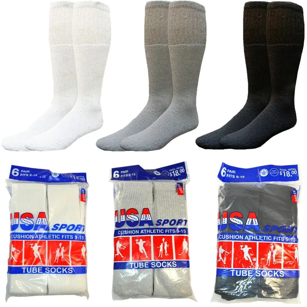 DIAMOND STAR Men's Premium Cushioned Cotton Blend Socks - 6 Pairs for Big & Tall Men, Over-The-Calf Knee-High Nonslip Polyester Socks, Soft Feel Great for Sports, Work, Errands