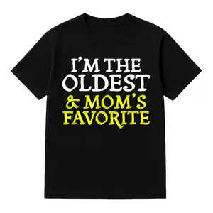 I'm The Oldest & Mom's Favorite T-Shirt | Funny Sibling Rivalry Quote | Oldest Child Tee | Yellow & White Bold Text Print