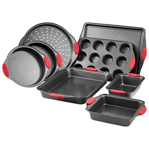 VEVOR Baking Pans Set,  8-Piece, Nonstick Carbon Steel Cookware Sheets & Trays, Stackable Kitchen Oven Bakeware Cooking Sets with Silicone Handles, Easy to Clean, for Baking Cookie Cake Muffin Bread
