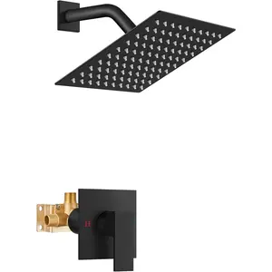 Shower Faucet Set Bathroom Rain Shower System SUS304 Stainless Steel Single Handle With Male Threads Rough-in Valve Shower Trim Kit 8 Inch Wall Mount Shower  Matte Black