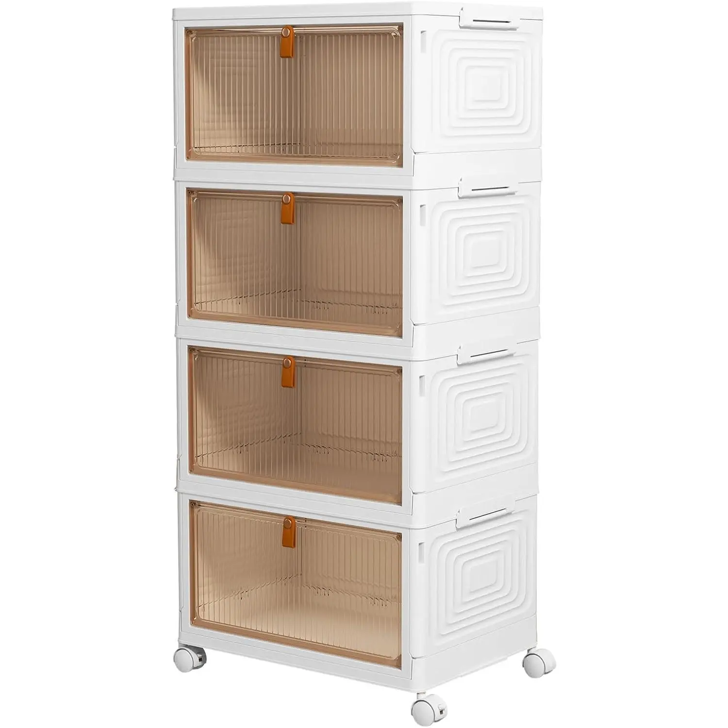 4 Tier Plastic Storage Bins with Lids 23QT, Stackable Storage Containers with Wheels, Folding Storage Boxes, Collapsible Storage Bins, Closet Organizers and Storage for Living Room,Office,Dorm
