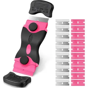 Razor Blade Scraper, 2-in-1 Scraper Tool with 10PCS Metal Blades and 10PCS Plastic Blades, Multi-funtional Cleaning Razor Scraper for Decals, Stickers, Labels, Caulk, Adhesive Removal