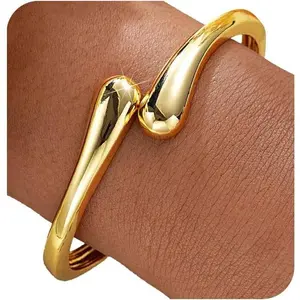 Gold Bangle Bracelets for Women Teens Trendy Chunky Adjustable Twist Cuff Bracelet Jewelry Gifts